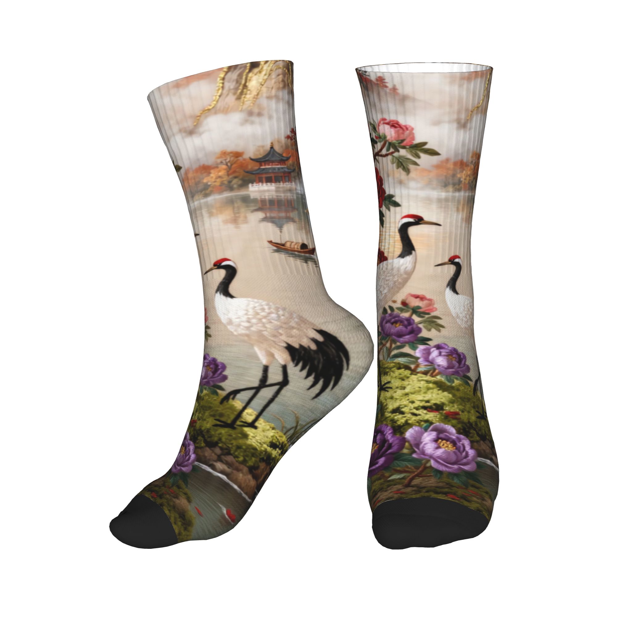 Embroidery Knit - Calcetines divertidos con estampado de peonías