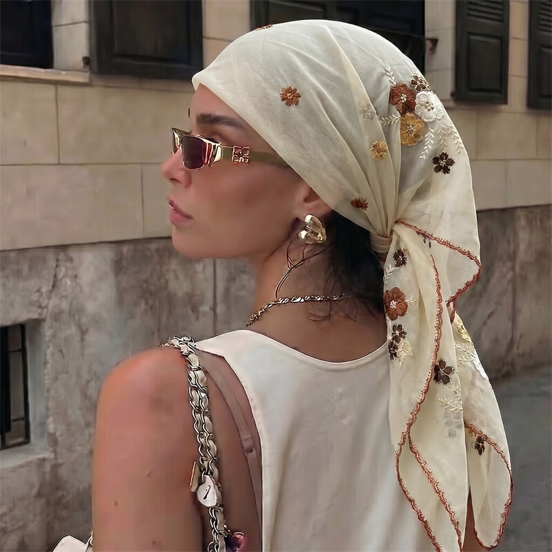 Embroidery Hijab - Chal de malla transparente de lujo