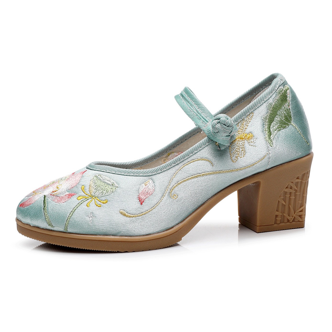Embroidery Abaya - Zapatos de tacón cuadrado alto de