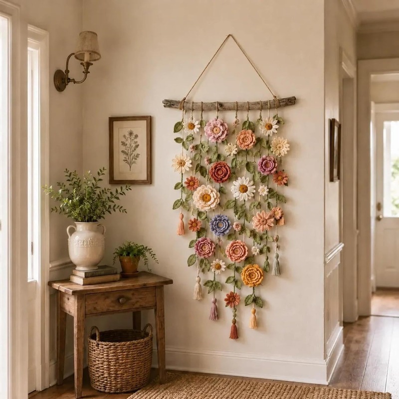 Linen Fabric Natural - Nueva decoración colgante de macramé floral