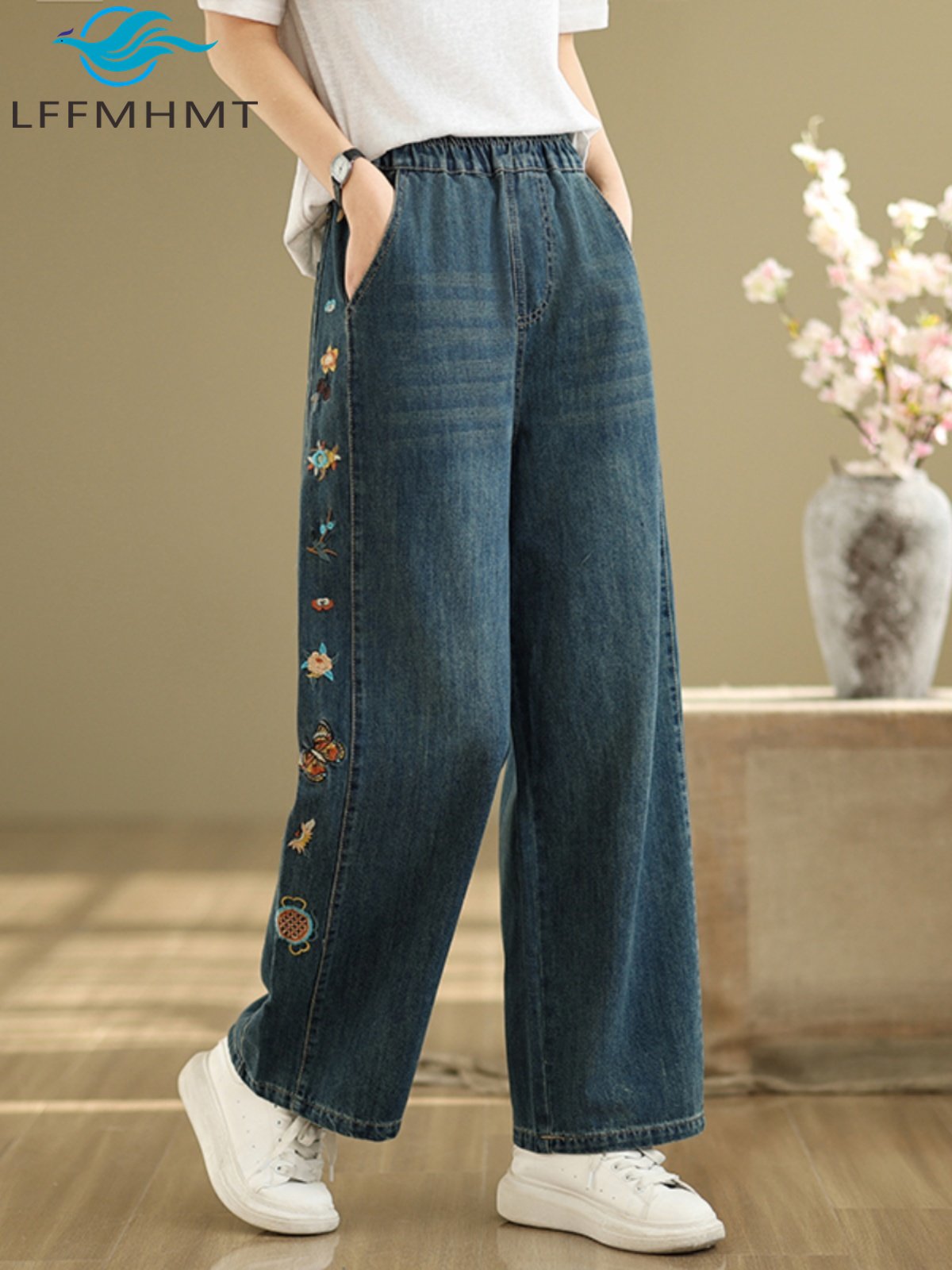 Embroidery Unique Design - Pantalones Vaqueros de Mezclilla para Mujer