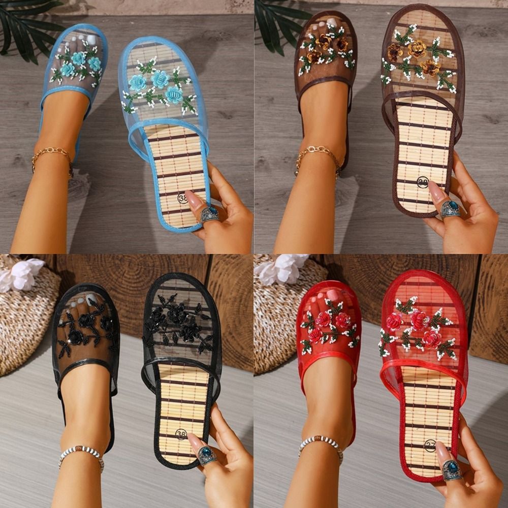 Embroidery Flower - Sandalias Casuales de Malla con Bordado