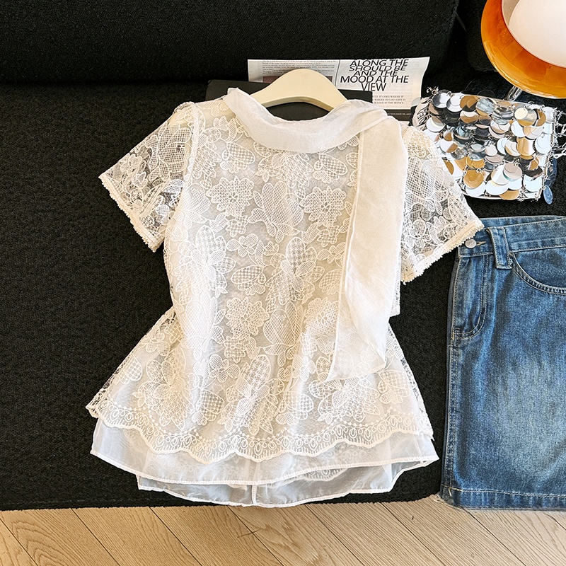 Elegante Camisa de Encaje con  - Embroidery Unique Design reseña y precio