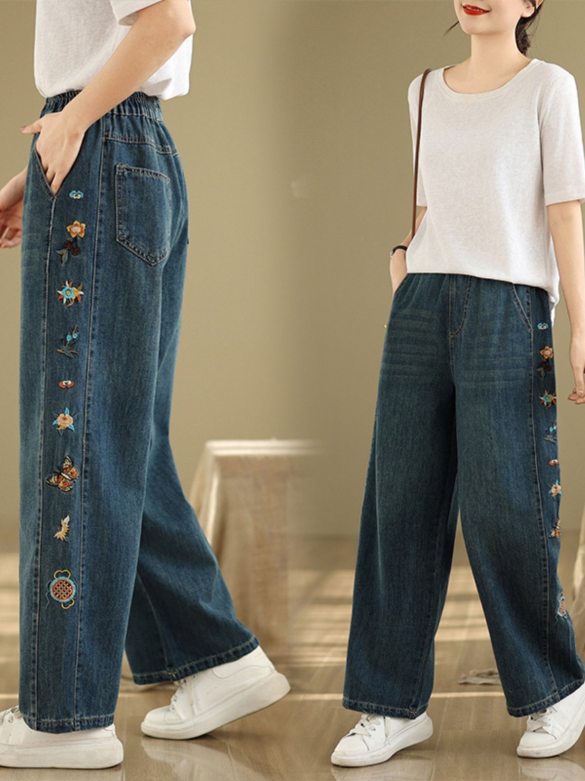 Pantalones Vaqueros de Mezclil - Embroidery Unique Design reseña y precio